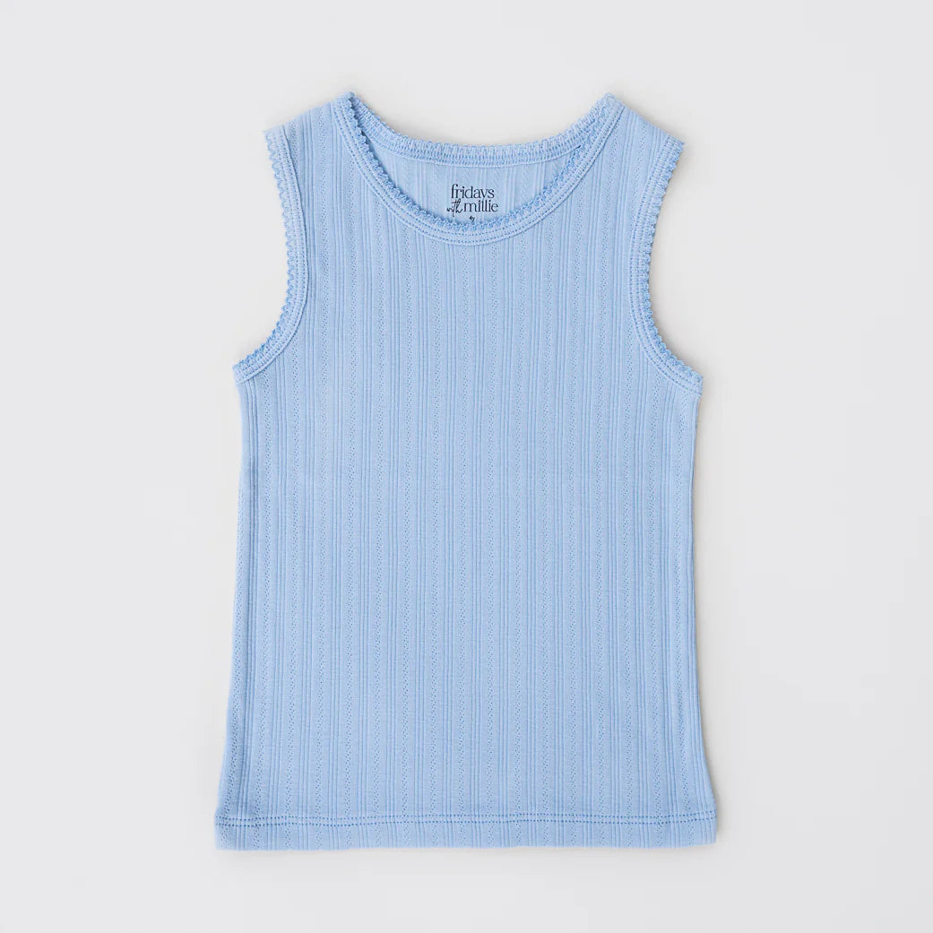 Front Porch Tank, Cornflower Blue Pointelle