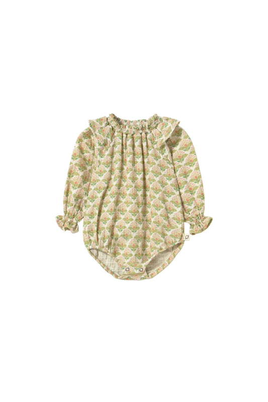 Textured Floral Print Romper, Green