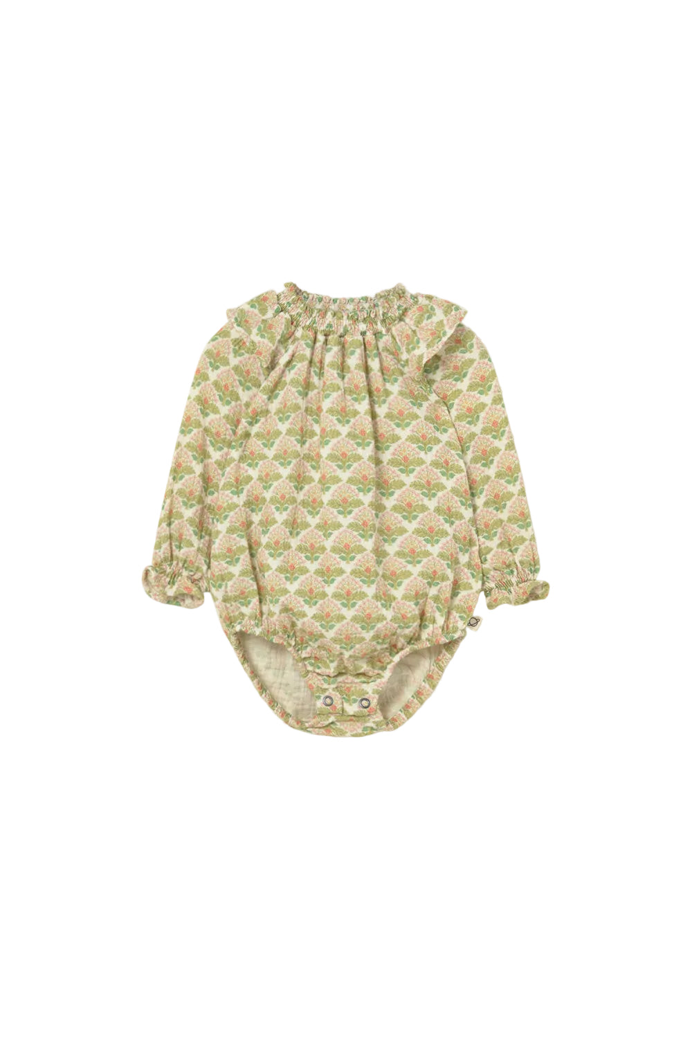 Textured Floral Print Romper, Green