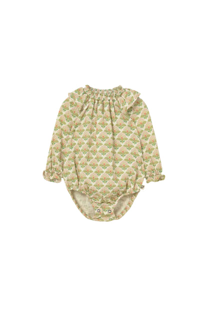Textured Floral Print Romper, Green