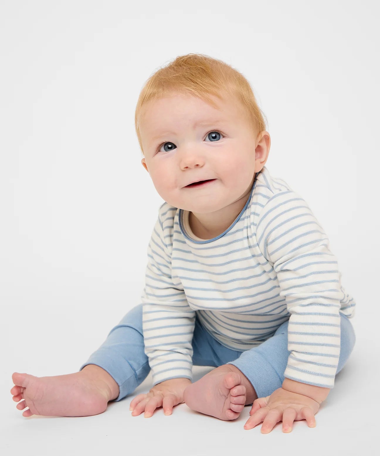 Edward Baby T-Shirt, Dusty Blue Mini Stripe