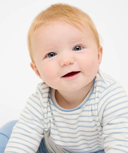 Edward Baby T-Shirt, Dusty Blue Mini Stripe