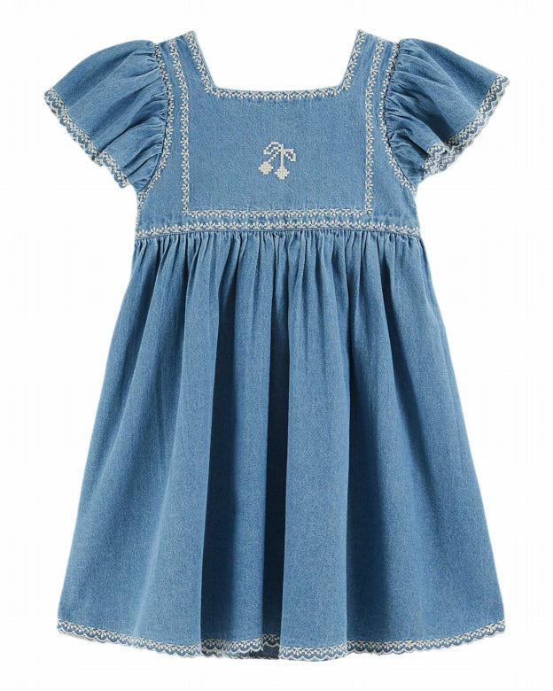 Embroidered Cherry Dress, Denim