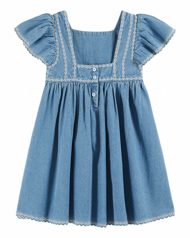 Embroidered Cherry Dress, Denim