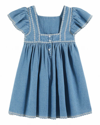 Embroidered Cherry Dress, Denim