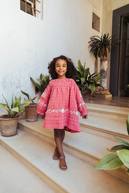 Tulip Pintuck Dress, Coral Crossstitch