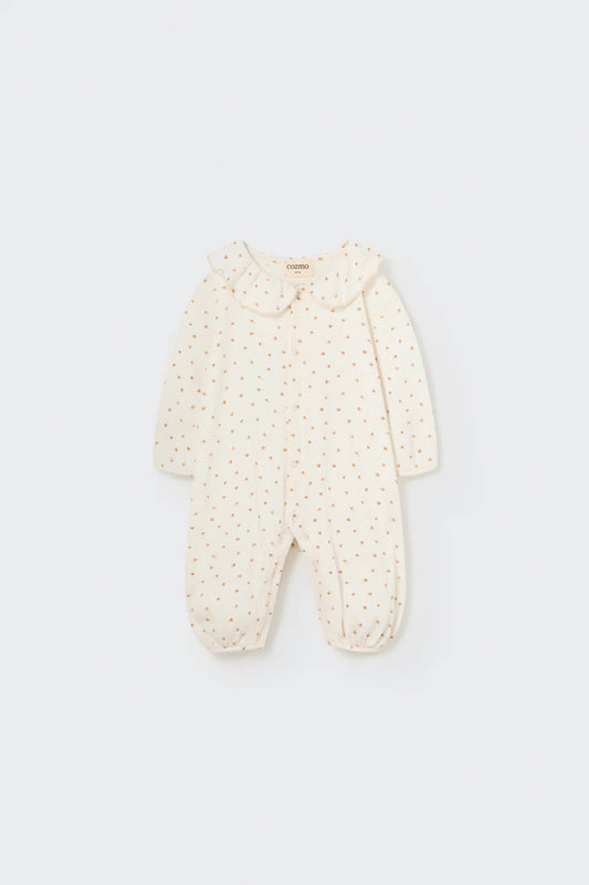 Cozmo Floral Gauze Newborn Jumpsuit, Ivory Coffee