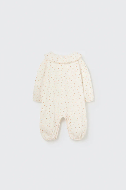 Cozmo Floral Gauze Newborn Jumpsuit, Ivory Coffee