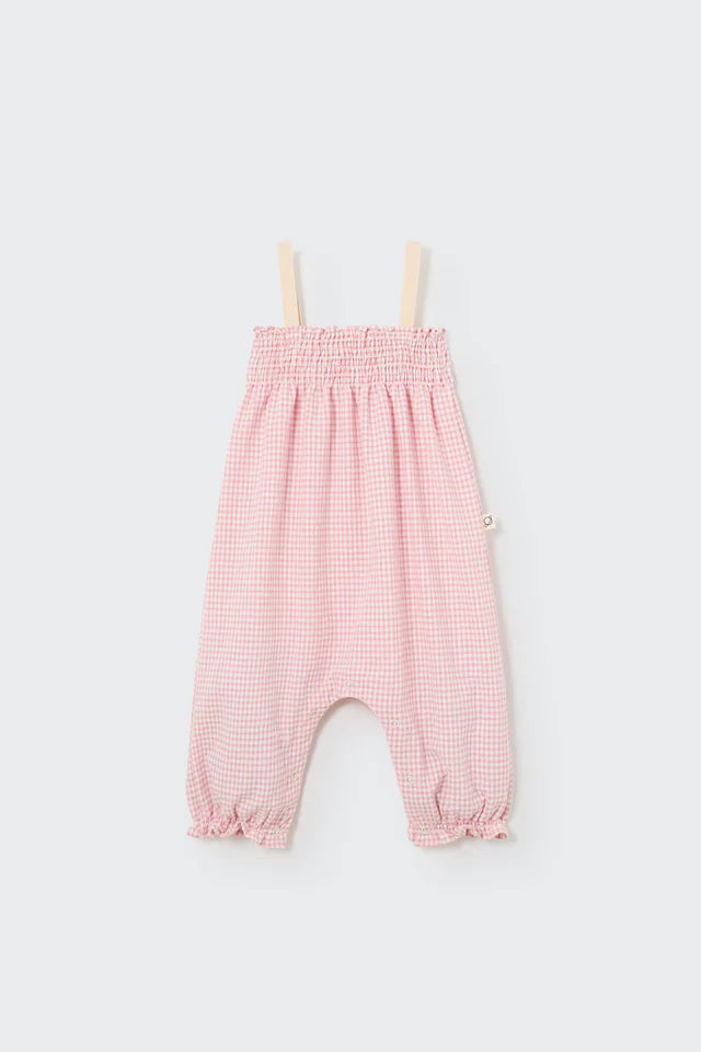 Cozmo Recycled Gingham Baby Overalls, Crystal Pink
