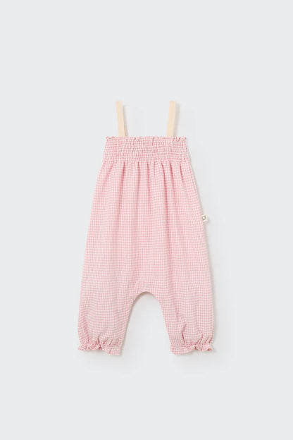 Cozmo Recycled Gingham Baby Overalls, Crystal Pink