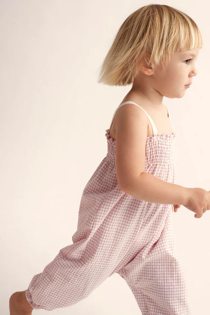 Cozmo Recycled Gingham Baby Overalls, Crystal Pink