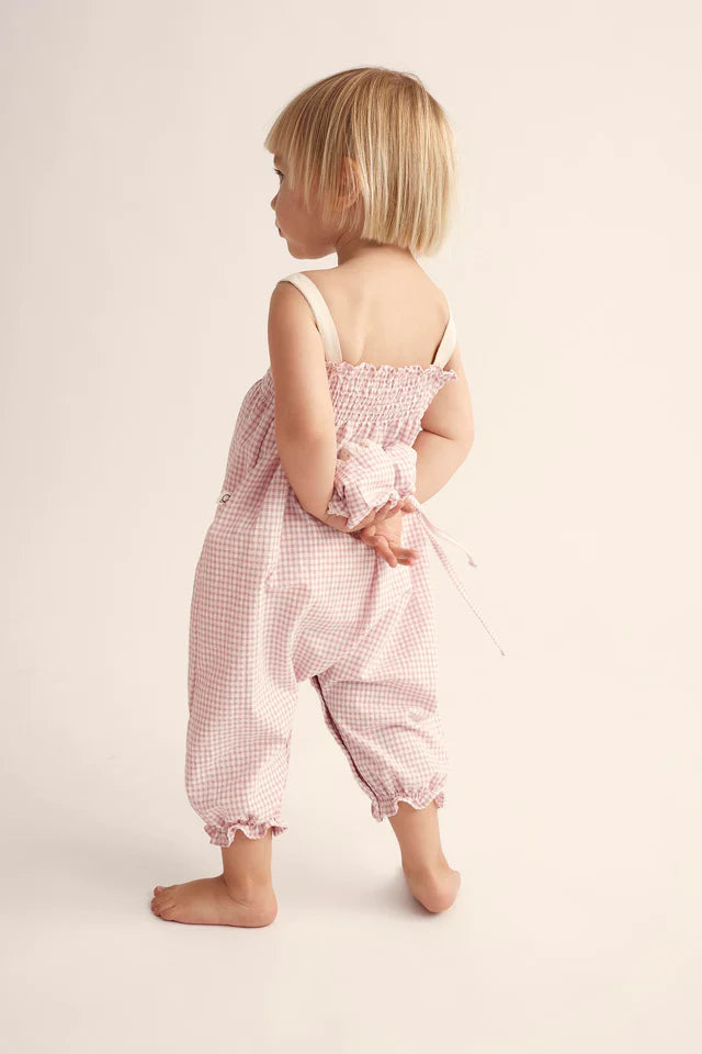 Cozmo Recycled Gingham Baby Overalls, Crystal Pink