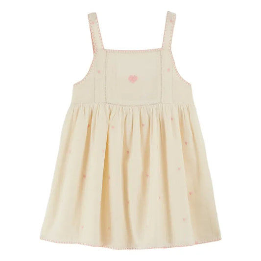 Embroidered Heart Dress, Ecru