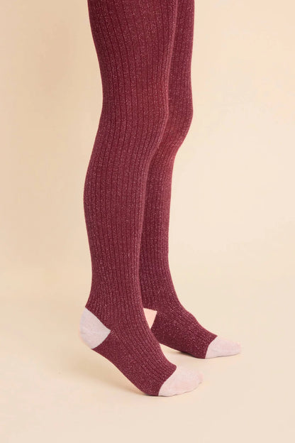Vera Tights, Cranberry/Pink Glitter