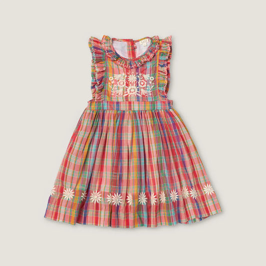Lali Mini Clover Dress, Red Madras Plaid