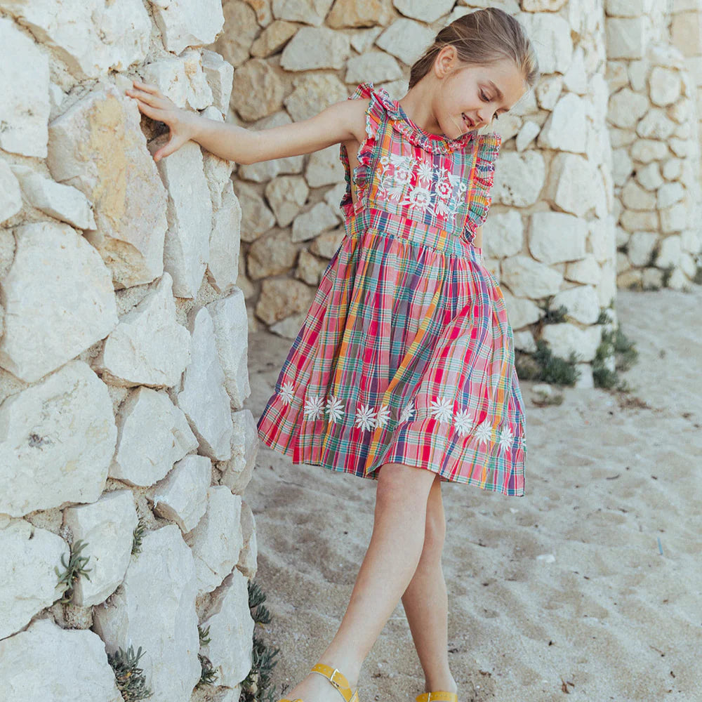 Lali Mini Clover Dress, Red Madras Plaid