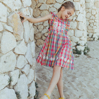 Lali Mini Clover Dress, Red Madras Plaid