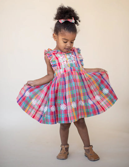 Lali Mini Clover Dress, Red Madras Plaid