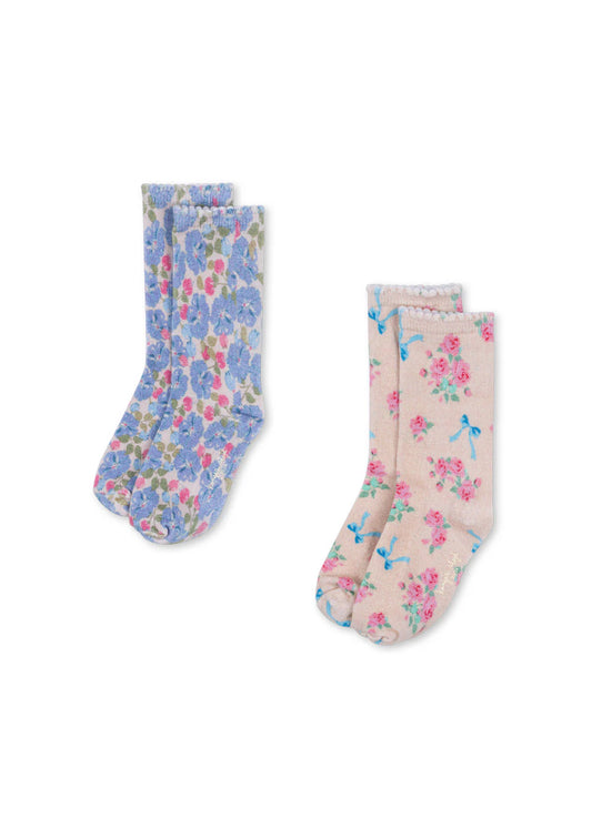 2 Pack Printed Socks, Blue Mix