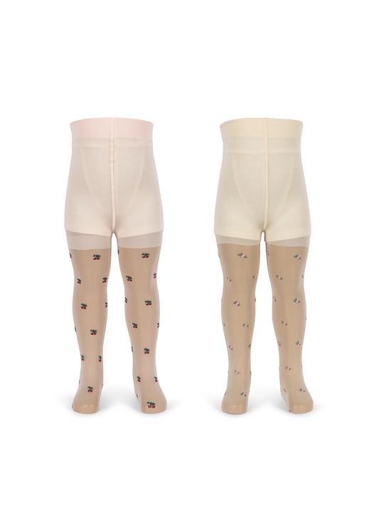2 Pack Cherry Nylon Tights, Creole Pink/Cloud Cream