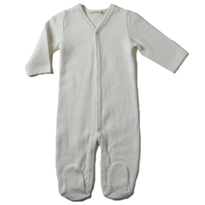 Pointelle V-Neck Footie With Center Snaps