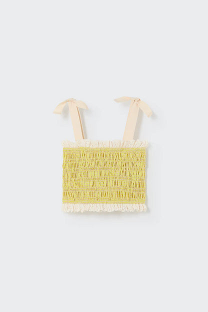 Cozmo Recycled Gingham Top, Neon Yellow