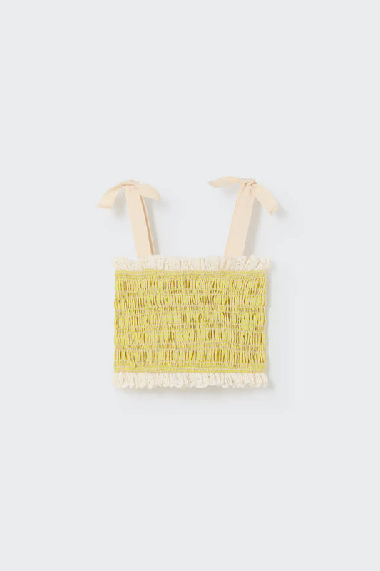 Cozmo Recycled Gingham Top, Neon Yellow