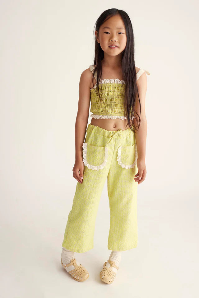 Cozmo Recycled Gingham Top, Neon Yellow