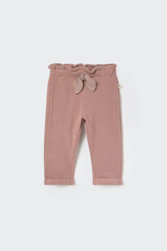 Soft Brushed Knit Bow Baby Pants, Silver Pink