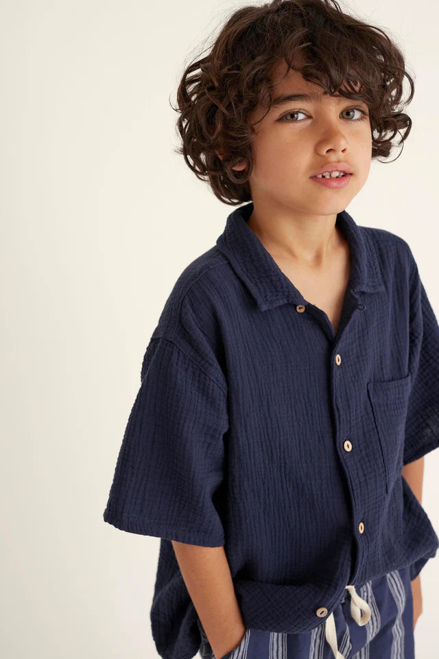 Cozmo Soft Gauze Short Sleeve Shirt, Navy