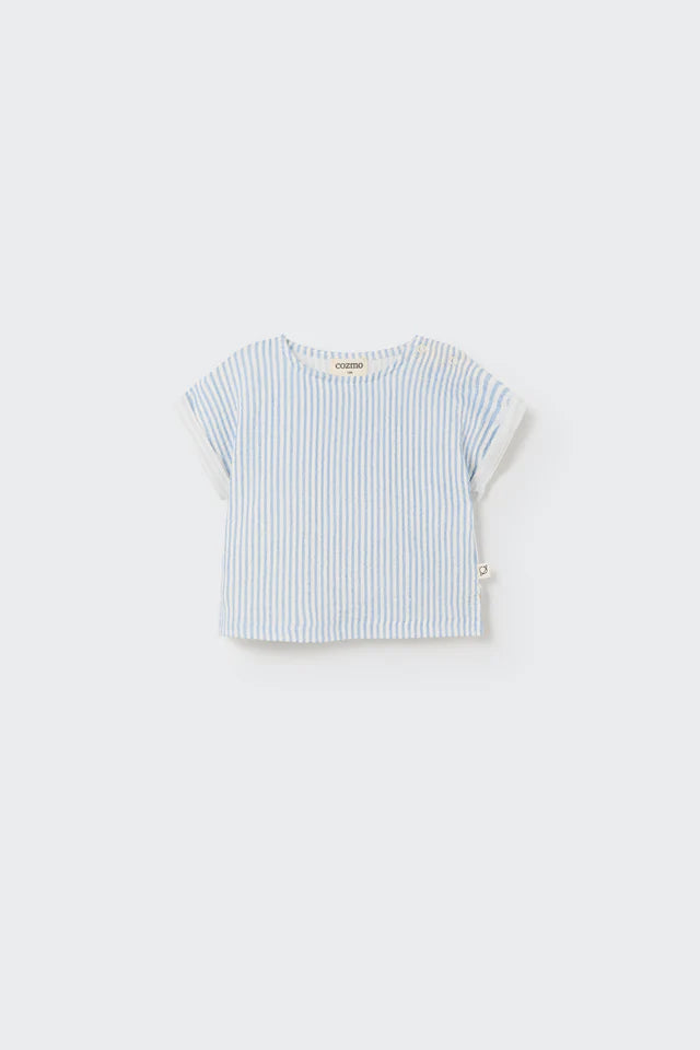 Cozmo Striped Gauze Baby Top, Blue