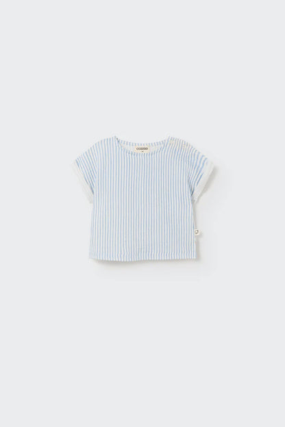 Cozmo Striped Gauze Baby Top, Blue