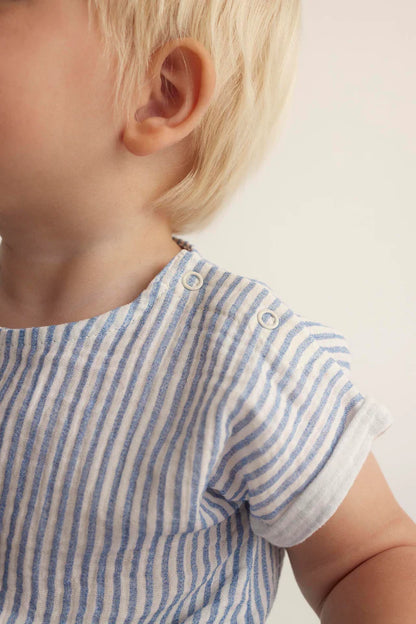 Cozmo Striped Gauze Baby Top, Blue