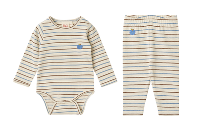 Emil Onesie and Pant Set, Brown-Blue Stripe