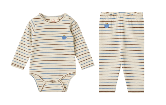 Emil Onesie and Pant Set, Brown-Blue Stripe