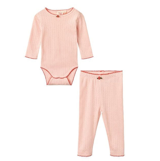 Liva Pointelle Onesie and Legging, Soft Rose