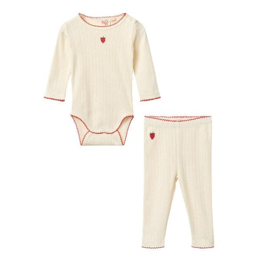 Flora Pointelle Onesie and Legging, Gentle Cream