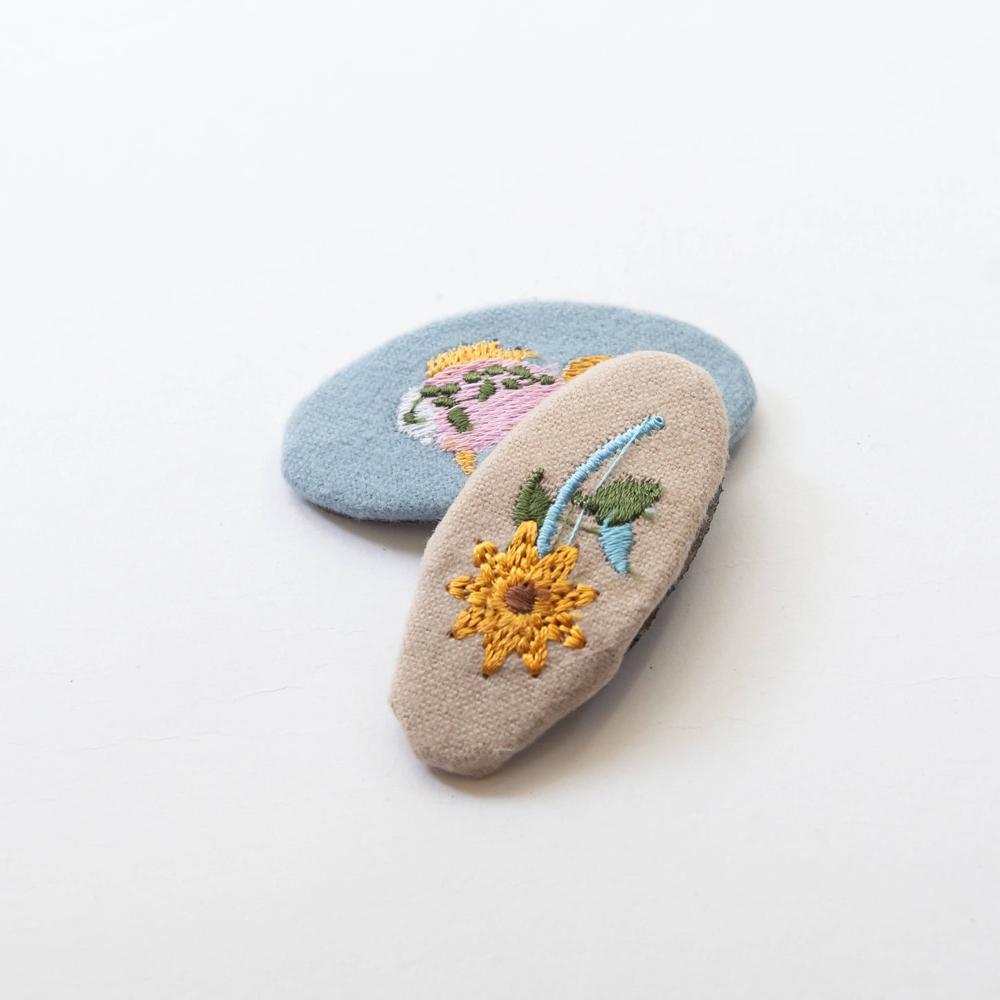 Oval Embroidered Floral and Fish Snap Hair Clips