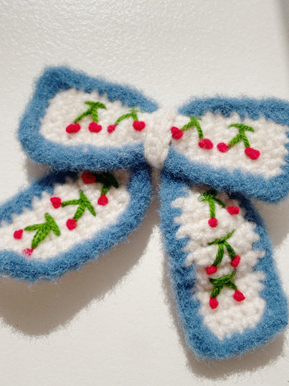 Cherry Crochet Bow Clip