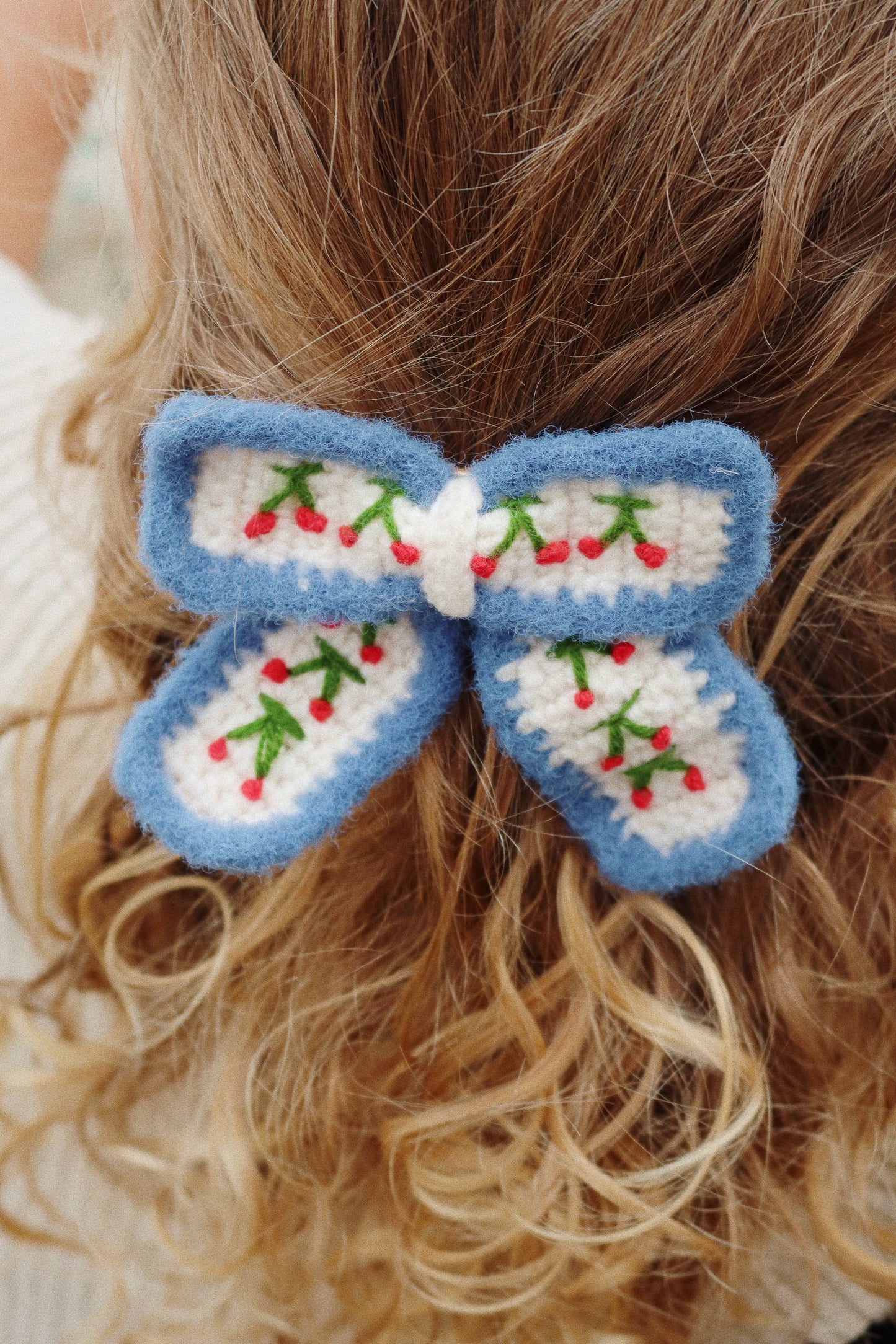 Cherry Crochet Bow Clip