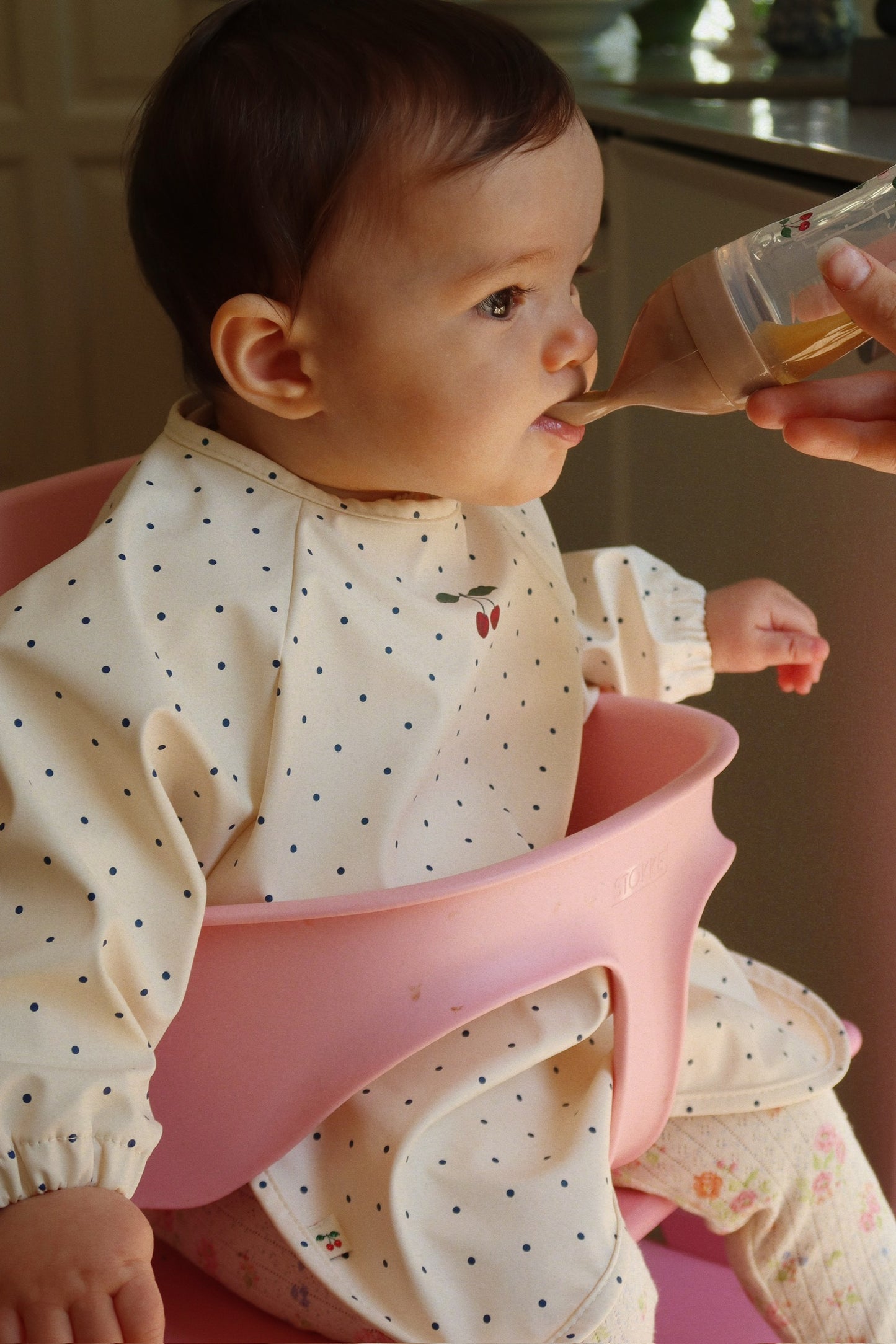 2 Pack Dinner Bib With Sleeves, Navy Dot/Rain Washed