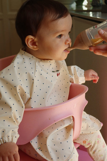 2 Pack Dinner Bib With Sleeves, Navy Dot/Rain Washed