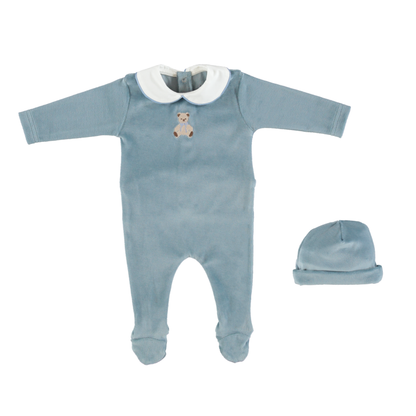 Eden Collar Overall Set, Velour Blue