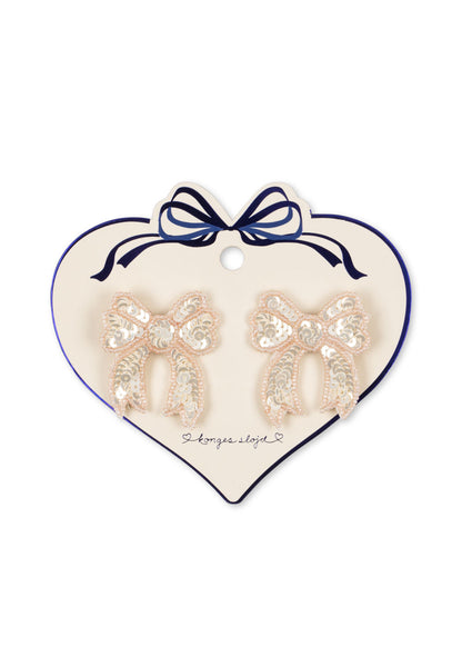 2 Pack Sequin Bow Hair Clip, Cameo Rose