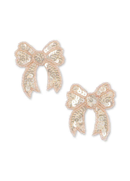 2 Pack Sequin Bow Hair Clip, Cameo Rose