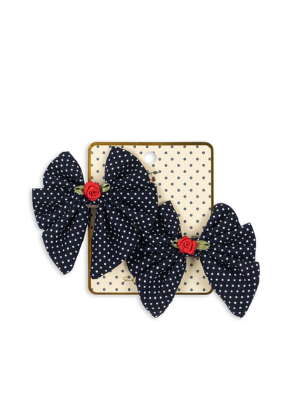 2 Pack Rose Rouge Bow Hair Clip, Dot Nuit