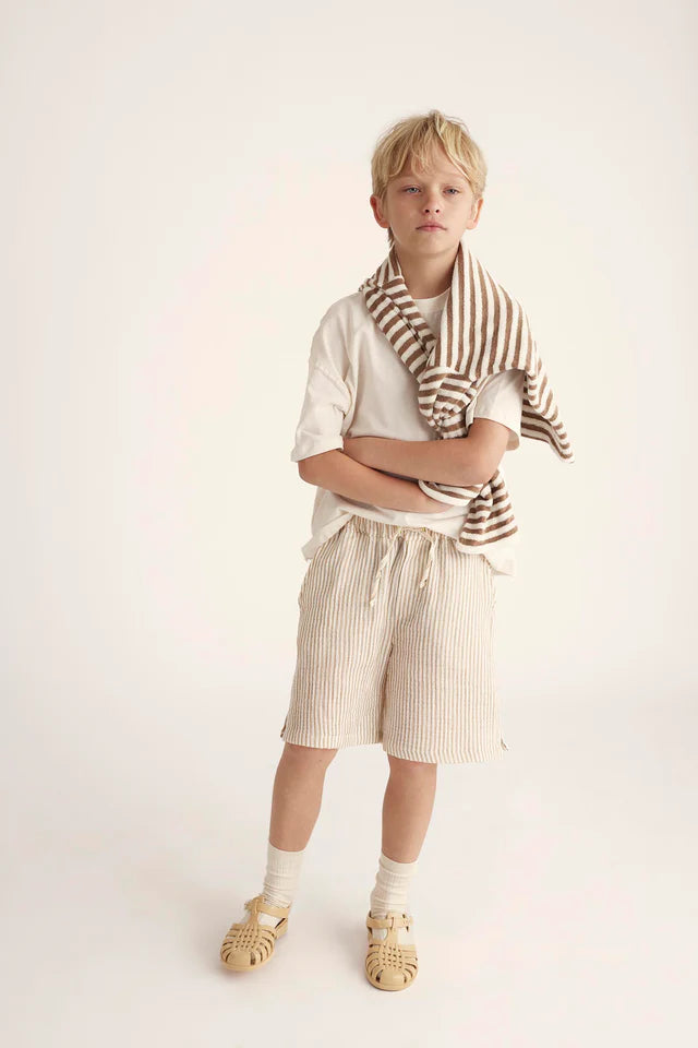Cozmo Striped Gauze Bermuda Short, Coffee