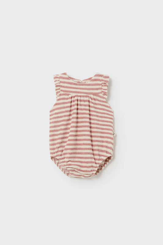 Cozmo Baby Organic Striped Toweling Romper, Rose
