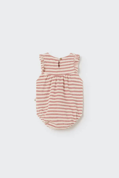 Cozmo Baby Organic Striped Toweling Romper, Rose