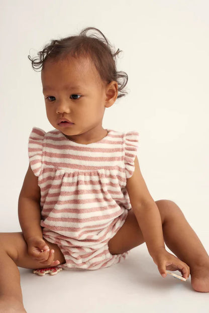 Cozmo Baby Organic Striped Toweling Romper, Rose